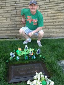 Eric at the grave of Buster Keaton on St. Patrick's Day.