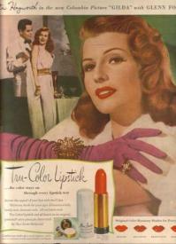 Rita Hayworth helping to advertise Max Factor makeup and her new movie 