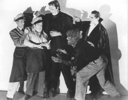 A popular publicity still for Abbott and Costello Meet Frankenstein.