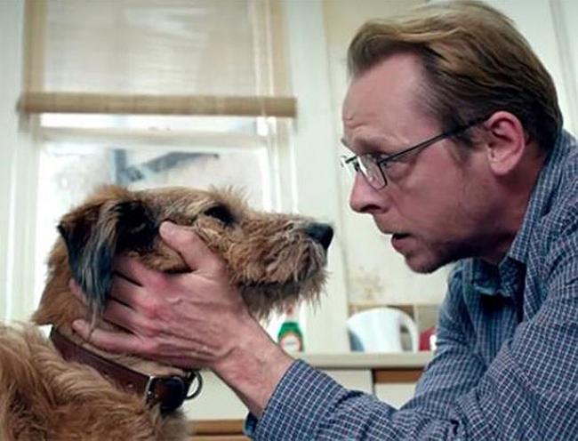 Dennis the Dog and Simon Pegg in Absolutely Anything. Dennis the Dog and Simon Pegg in Absolutely Anything.