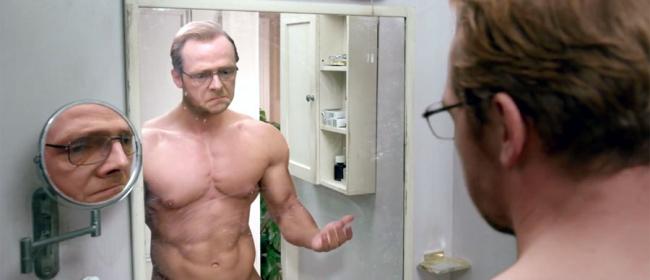 Simon Pegg wishing this was his real body in Absolutely Anything