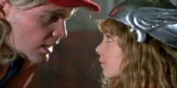 Vincent D'Onofrio and Maia Brewton in Adventures in Babysitting.