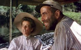 Katharine Hepburn and Humphrey Bogart in The African Queen. Katharine Hepburn and Humphrey Bogart in The African Queen.