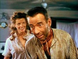 Katharine Hepburn and Humphrey Bogart in The African Queen. Katharine Hepburn and Humphrey Bogart in The African Queen.