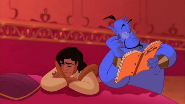 Aladdin and Genie try to figure out how to steal Jasmine's heart.