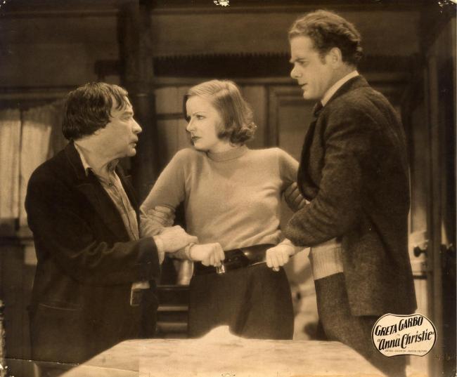 George F. Marion, Greta Garbo, and Charles Bickford in Anna Christie.