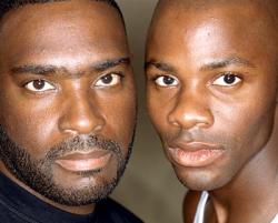 The real Antwone Fisher poses with Derek Luke, the actor who portrays him in the film. The real Antwone Fisher poses with Derek Luke, the actor who portrays him in the film.
