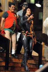 Russell Brand and Luis Guzman as Arthur and Bitterman dressed up as Batman and Robin in Arthur. 