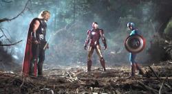 Thor, Iron Man and Captain America in The Avengers. Thor, Iron Man and Captain America in The Avengers.