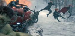 The team goes into action in Avengers: Age of Ultron.