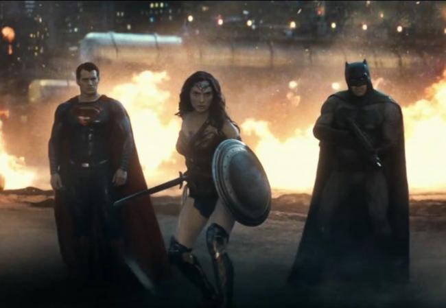 Henry Cavill, Gal Gadot, and Ben Affleck in Batman v Superman: Dawn of Justice.