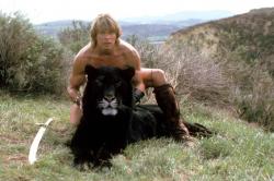 Marc Singer and Sultan the Tiger in The Beastmaster.