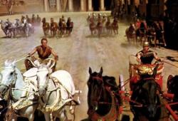 Charlton Heston and  Stephen Boyd in the famous chariot race scene in Ben-Hur.