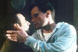 Arye Gross and Tim DeKay share a romantic hetero kiss in Big Eden