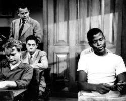 Vic Morrow, Glenn Ford and Sidney Poitier in Blackboard Jungle.