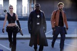 Jessica Biel, Wesley Snipes and Ryan Reynolds in Blade: Trinity. Jessica Biel, Wesley Snipes and Ryan Reynolds in Blade: Trinity.