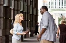 Sandra Bullock and Quinton Aaron have a dramatic moment. 