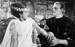 Elsa Lanchester and Boris Karloff in The Bride of Frankenstein. Elsa Lanchester and Boris Karloff in The Bride of Frankenstein.