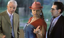 Steve Martin, Queen Latifah and Eugene Levy in Bringing Down the House. Steve Martin, Queen Latifah and Eugene Levy in Bringing Down the House.