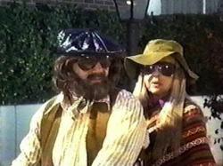 Ernest Borgnine and Bette Davis don hippie disguises to rob banks in Bunny O'Hare. Ernest Borgnine and Bette Davis don hippie disguises to rob banks in Bunny O'Hare.