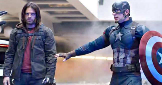 Sebastian Stan and Chris Evans in Captain America: Civil War.