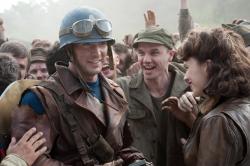 Chris Evans and Hayley Atwell in Captain America: The First Avenger. Chris Evans and Hayley Atwell in Captain America: The First Avenger.