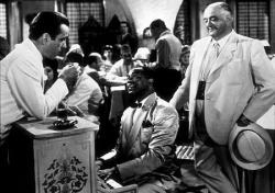 Humphrey Bogart, Dooley Wilson and Sydney Greenstreet in Casablanca.