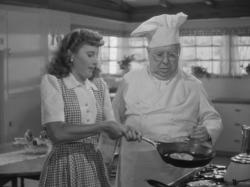 Barbara Stanwyck and S.Z. Sakall in Christmas in Connecticut.