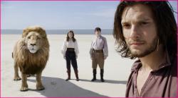 Aslan, Lucy, Edmund and Prince Caspian in Voyage of the Dawn Treader.