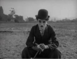 A pensive Charlie Chaplin. 