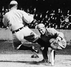 The real Ty Cobb showing what an aggressive player he was.