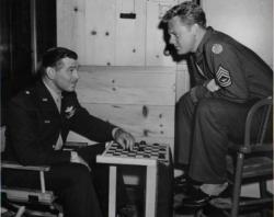 Clark Gable and Van Johnson on the set of Command Decision.