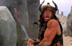 Arnold Schwarzenegger in Conan: the Barbarian. Arnold Schwarzenegger in Conan: the Barbarian.