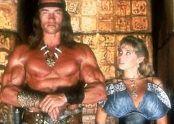 Arnold Schwarzenegger and Olivia d'Abo in Conan the Destroyer. Arnold Schwarzenegger and Olivia d'Abo in Conan the Destroyer.
