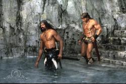Wilt Chamberlain and Arnold Schwarzenegger in Conan the Destroyer. Wilt Chamberlain and Arnold Schwarzenegger in Conan the Destroyer.