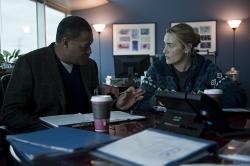 Laurence Fishburne and Kate Winslet in Contagion.