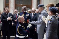 Ralph Fiennes pays homage to Vanessa Redgrave in William Shakespeare's Coriolanus.