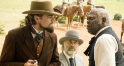 Leonardo DiCaprio, Christoph Waltz and Samuel L jackson in Django Unchained Leonardo DiCaprio, Christoph Waltz and Samuel L jackson in Django Unchained