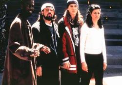 Chris Rock, Kevin Smith, Jason Mewes and Linda Fiorentino in Dogma.