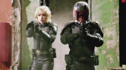 Olivia Thirlby and Karl Urban in Dredd