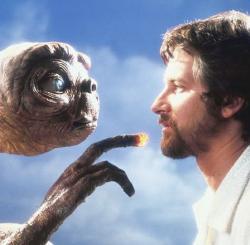 Steven Spielberg and his alien creation in E.T.: The Extra-Terrestrial.