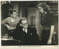 Mickey Rooney, Lionel Barrymore, and Cecilia Parker in A Family Affair.