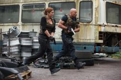 Gina Carano and Dwayne Johnson in Fast & Furious 6.