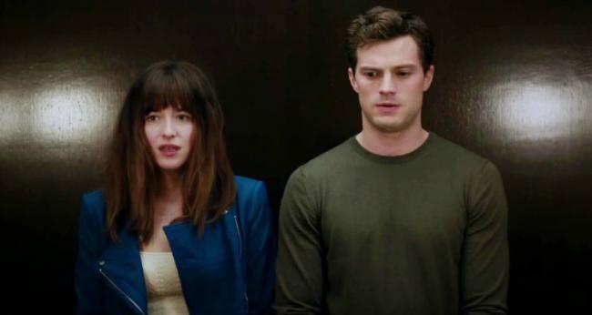 Dakota Johnson and Jamie Dornan in Fifty Shades of Grey.