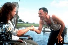 Gary Sinise as Lt. Dan Taylor and Tom Hanks as Forrest Gump.  