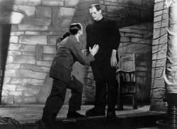 Colin Clive as Doctor Frankenstein and Boris Karloff as his creation in Frankenstein. Which one is the true monster?