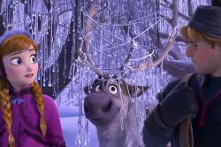 Kristen Bell voices Anna with Jonathan Groff as Kristoff in Frozen.