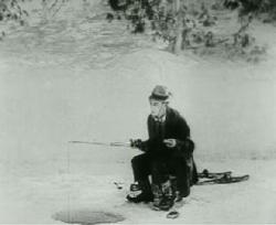 Buster Keaton ice fishes in The Frozen North.