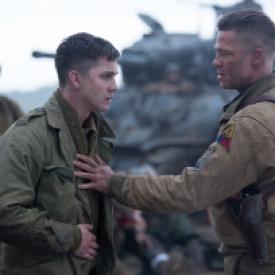 Logan Lerman and Brad Pitt in Fury