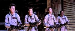 Harold Ramis, Dan Aykroyd, Bill Murray, and Ernie Hudson in Ghostbusters.